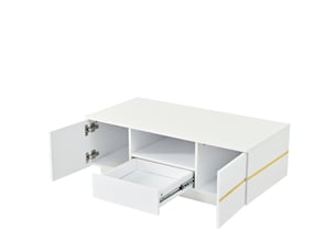 Table basse 100x50x35,5 cm avec led et tiroir blanc et doré