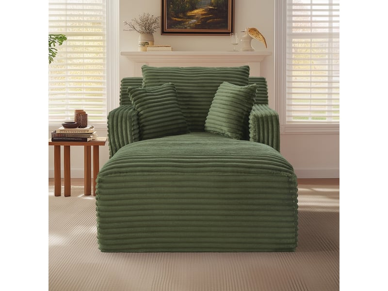  Chaise longue de relaxation moderne - 100x166x82cm - fauteuil de salon en velours côtelé design sans montage - vert  - Conforama D