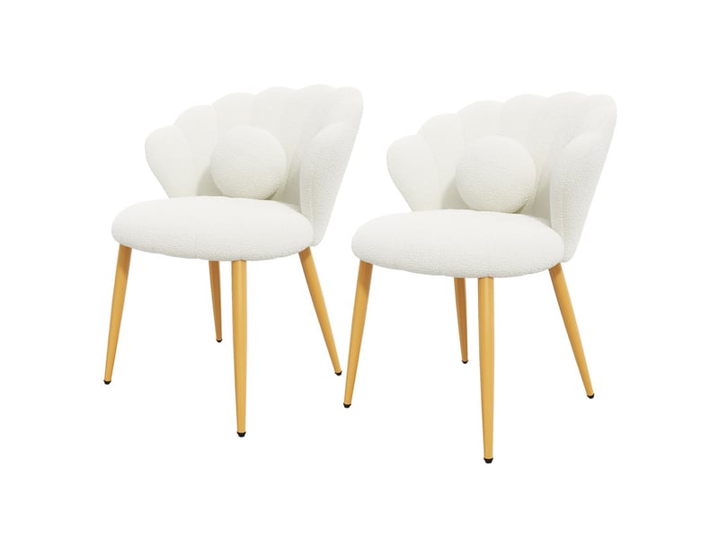  Lot de 2 chaises de salle à manger – assise rembourrée – pieds en métal doré – blanc  - Conforama R
