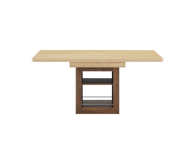 Table à manger extensible 130-160x80 cm avec rangements, mdf décor bois naturel et noyer  - Conforama D