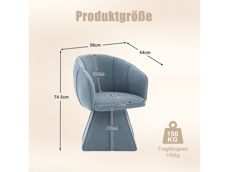  Fauteuil pivotant chenille 56x54x74.5cm - chaise de salon ergonomique pivotante dossier haut moderne adulte ado - bleu  - Conforama E