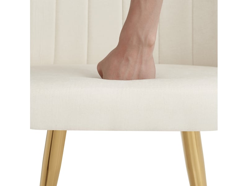  Lot de 4 chaises de salle à manger 58,5x62x78 cm, rembourrées, dossier incurvé, patins réglables, métal et bois, blanc et doré  - Conforama E