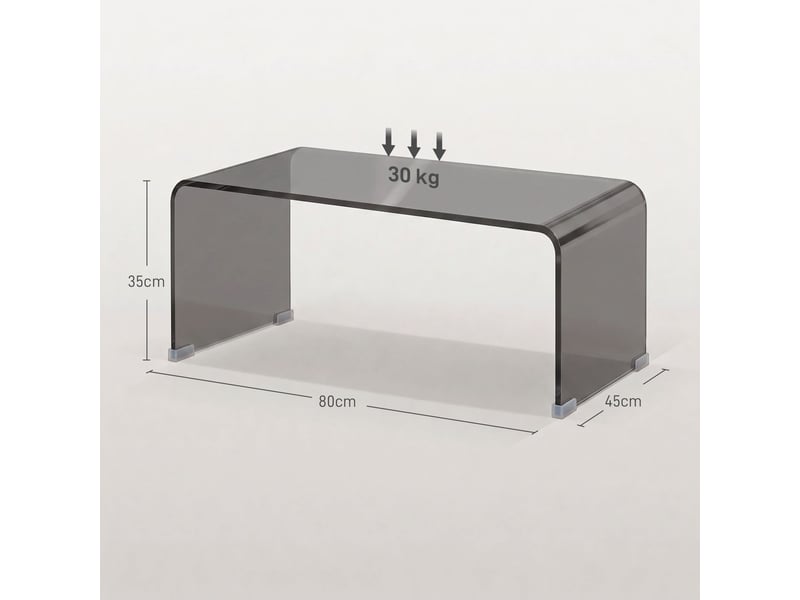  Table basse en verre, table de salon rectangulaire design moderne avec arrondis bords sûrs, gris clair transparent  - Conforama C