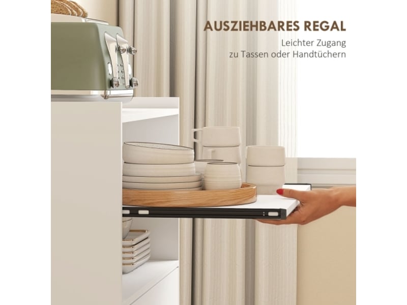 Meuble micro-ondes blanc, étagère, 2 portes, tiroir et roulettes, rangement cuisine mobile moderne - Conforama D
