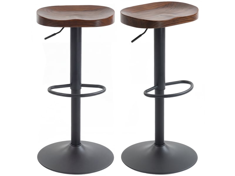  Tabourets de bar lot de 2 réglables pivotants chaises de cuisine avec siège en bois d'orme marron foncé  - Conforama B