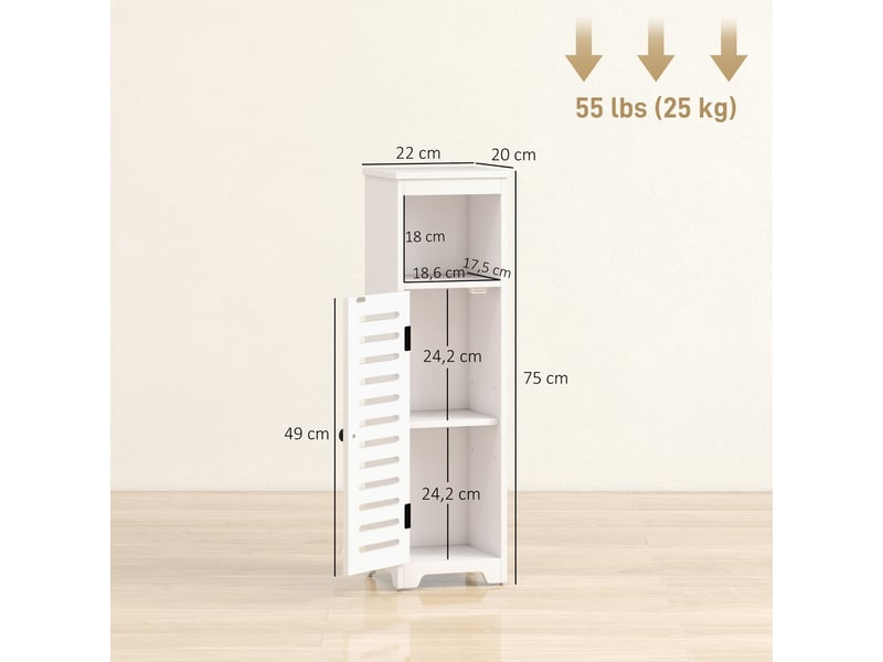  Meuble salle de bain, armoire salle de bain 4 niveaux  porte persienne, étagère ouvert, 22x20x75cm, blanc  - Conforama C