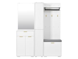 Ensemble vestiaire d’entrée avec miroir, banc, penderie et meuble à chaussures, blanc, rangement compact multifonctionnel