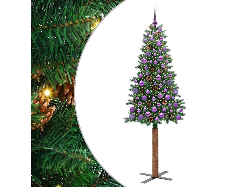 Sapin de noël, arbre de noël mince vert 180 cm pvc et bois de pin massif shl1605 - Conforama A