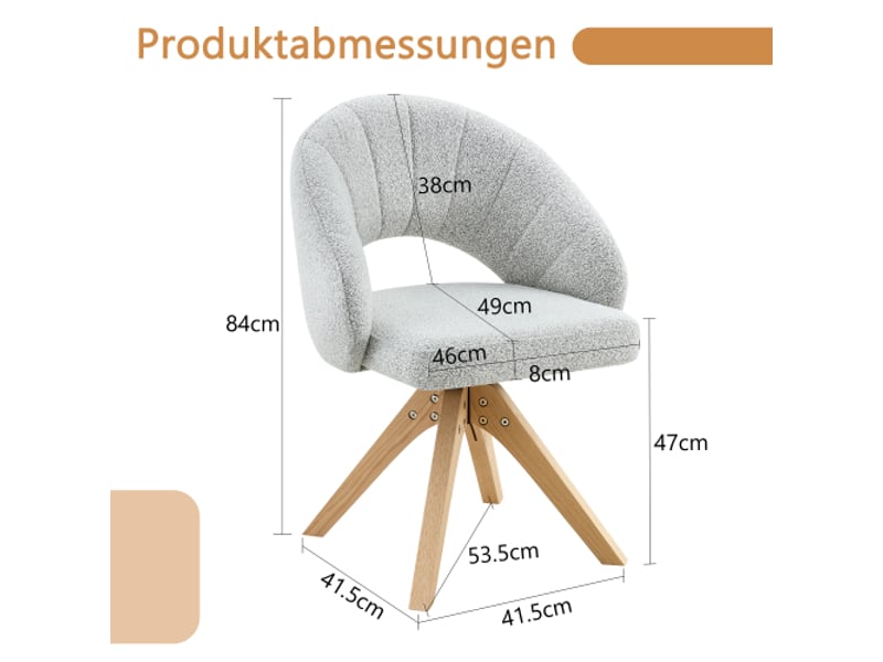Ensemble 2 chaises pivotantes rétro velours gris clair, pieds bois massif, dossier arrondi 360° - salle à manger - Conforama C