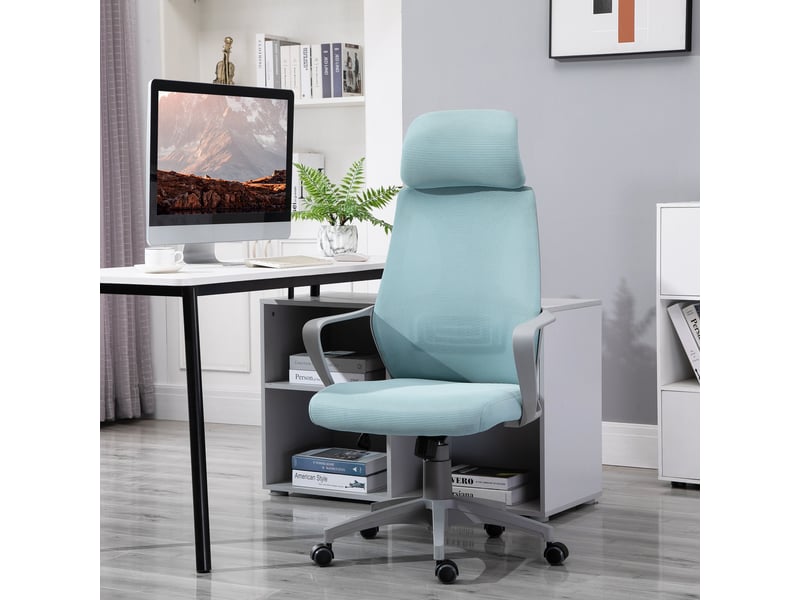  Chaise de bureau bleue avec accoudoirs appui-tête fonction basculante charge max 120 kg dimensions 64x55x116-126 cm  - Conforama E