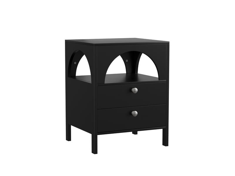  Table de chevet moderne 45x40x58 cm, 2 tiroirs, 1 niche ouverte, rangement multifonction, salon et chambre, mdf, noir  - Conforama A