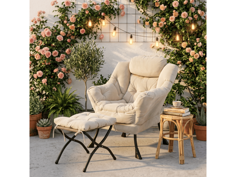  Fauteuil avec repose-pieds - fauteuil inclinable avec accoudoirs, poche latérale - fauteuil à oreilles - beige  - Conforama B