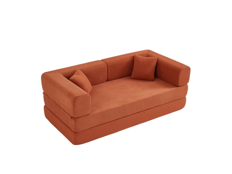 Canapé convertible, canapé-lit, en velours tricoté, orange, pour salon, mobilier pour espace de vie, chambre - Conforama W