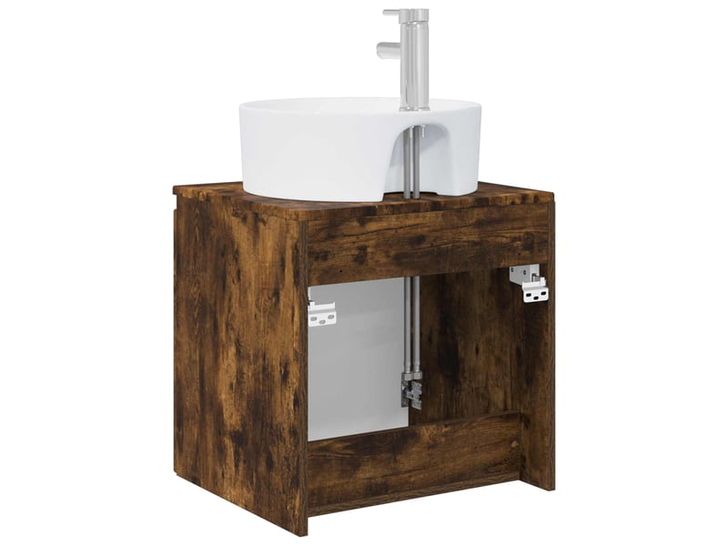 Vanité de lavabo mural, meuble de rangement chêne fumé 49.5x44.5x65 cm shl5636 - Conforama E