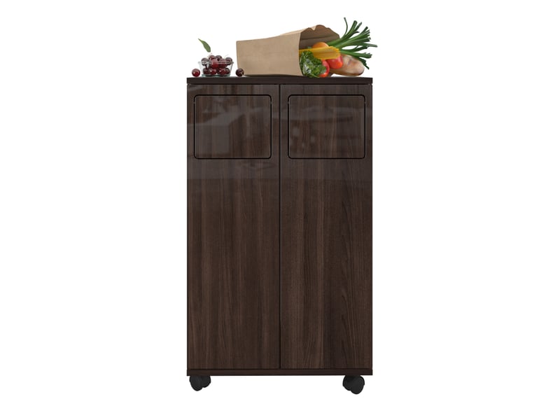Meuble de tri des déchets 2 compartiments à roulettes 46,7x35x80 cm mdf marron - Conforama D