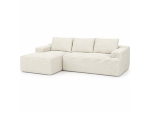 Canapé d’angle convertible 4 places en velours côtelé beige, modèle cloud modulaire au confort profond