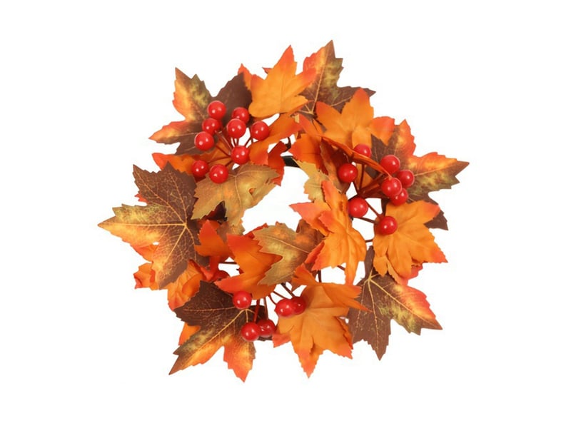  Couronne de bougie décorative feuilles d'érable – décoration automnale pour bougie pilier-style 4  - Conforama A