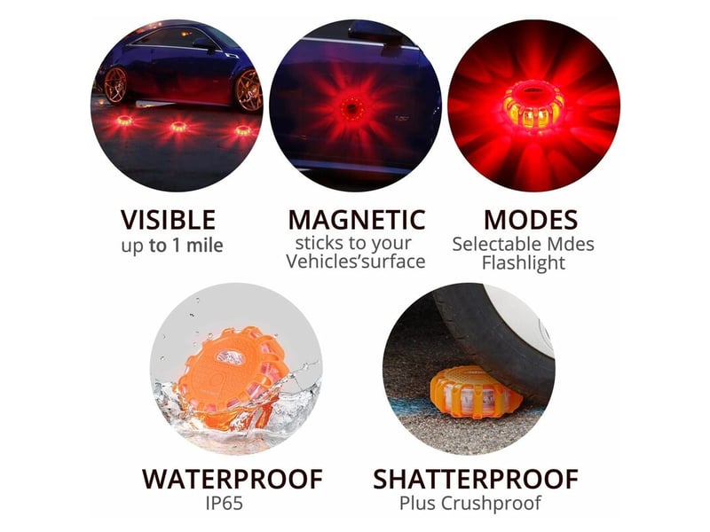 3 pièces de feux de barrage de sécurité magnétiques puissants multifonctionnels lumière rouge lumières stroboscopiques rotatives véhicule  - Conforama E