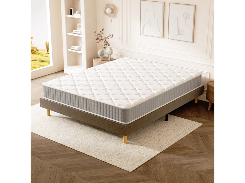  Ensemble matelas mousse 140x200 cm epaisseur 22cm + sommier déco  - Conforama E