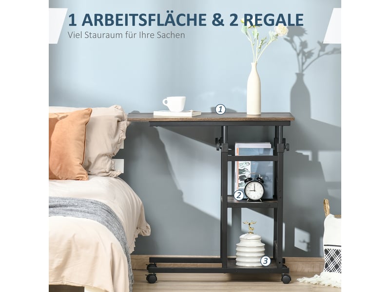  Table d'appoint à roulettes réglable en hauteur 2 étagères marron 80 x 40 x 72-82 cm  - Conforama E