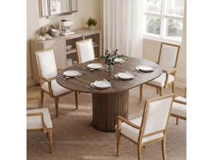 Table à manger extensible pour 6 à 8 personnes, 110-150 cm, table de cuisine ovale avec piètement central rond, noyer