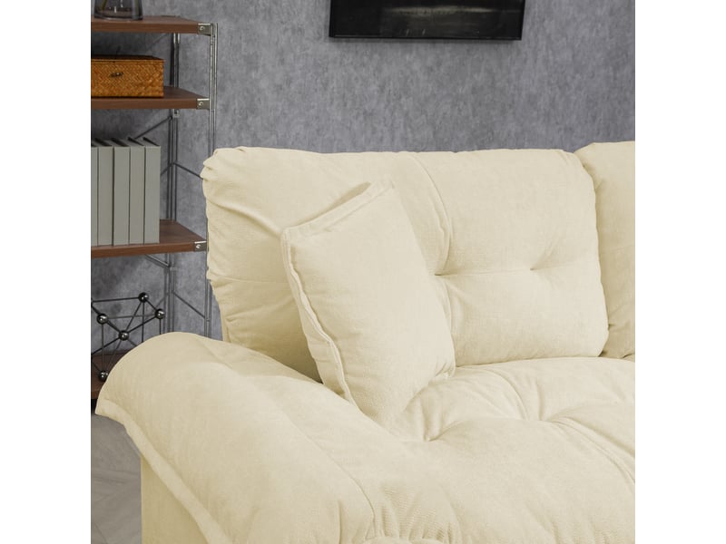Ensemble canapé 2 pièces beige en chenille, fauteuil et canapé 2 places à assise profonde, mousse mémoire et coussins déco - Conforama E