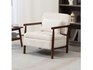 Fauteuil 80x61x71.9 cm, assise avec rangement, structure en bois, tissu velours, canapé 1 place, coloris blanc et brun