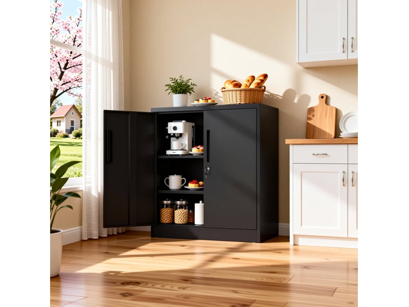  Armoire de rangement 80x40x90 cm noire en acier, 2 portes verrouillables pour bureau et garage  - Conforama B