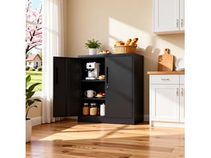 Armoire de rangement 80x40x90 cm noire en acier, 2 portes verrouillables pour bureau et garage