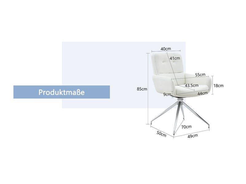  Lot de chaises ensemble de 2 pièces design européen léger luxe revêtement pu blanc pieds métal argentés rotation 360° adapté aux espaces de détente  - Conforama C