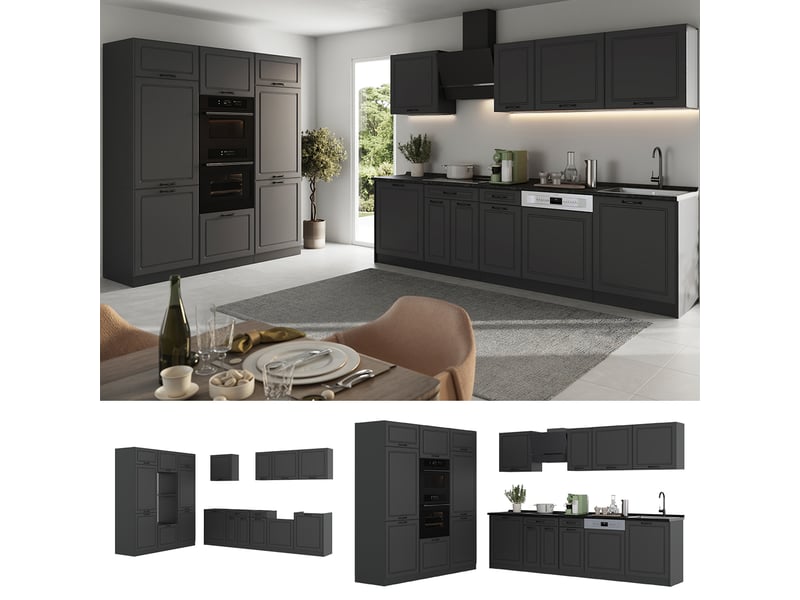  Vicco cuisine, anthracite campagneanthracite, 180cm plan de travail anthracite  - Conforama D