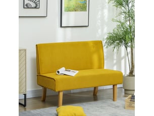 Canapé 2 places 110x62x85 cm jaune en polyester côtelé, sans accoudoirs, pieds en bois et assise en mousse