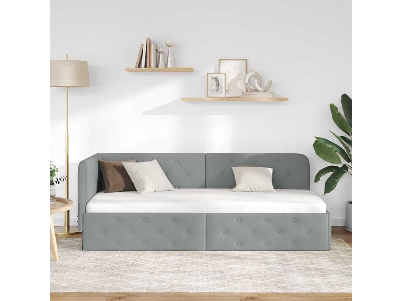 Lit simple- lit adulte -  cadre de lit d'angle gris clair 80 x 200 cm tissu  - Conforama C