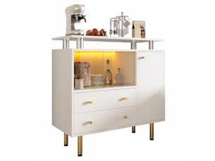 Buffet blanc avec éclairage led, 2 portes coulissantes en verre, 2 tiroirs et 1 porte, 80 × 35 × 80 cm