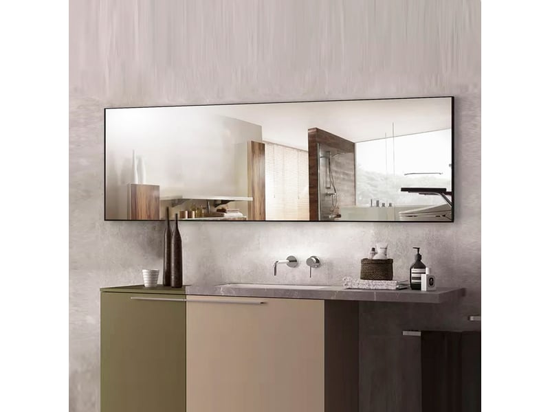  Miroir sur pied 162x53cm,miroir pleine longueur rectangulaire, miroir mural ou à sol,avec cadre en aluminium noir, pour salle de bain,chambre, entrée  - Conforama R