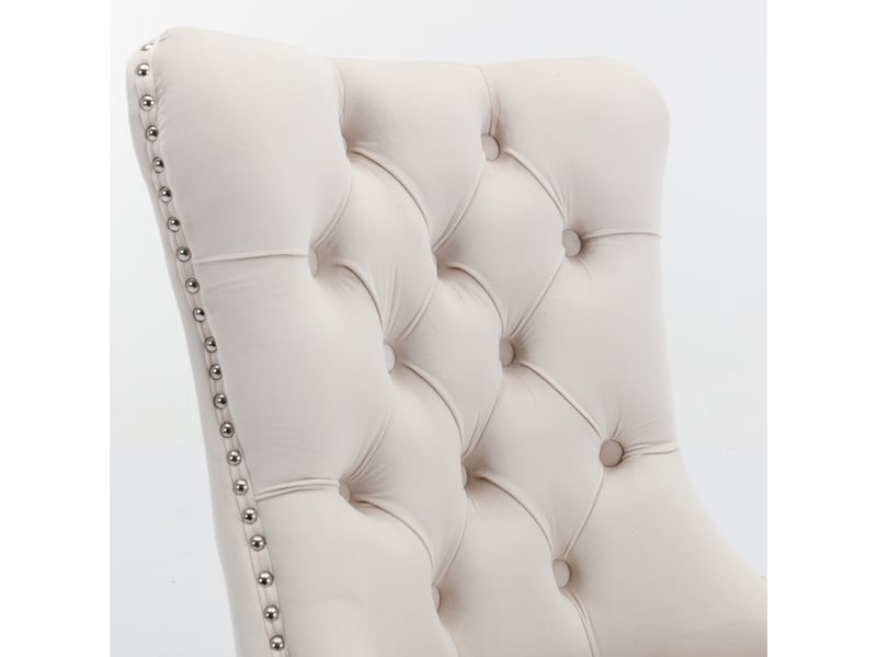  Lot de 2 chaises de salle à manger capitonnées en velours beige, pieds chromés, design contemporain  - Conforama D
