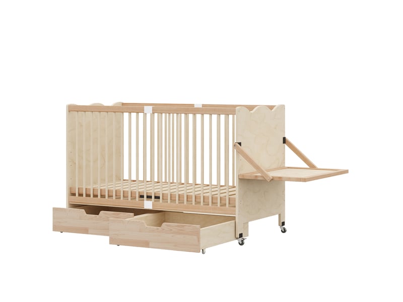 Lit bébé 70x140 cm mobile avec rangement et table à langer, bois de pin, naturel - Conforama E
