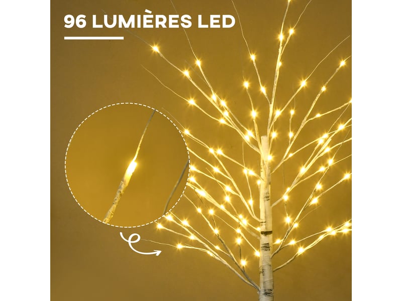  Arbre lumineux led, décoration lumineuse blanc chaud, 96 leds 180 cm, décoration de noël, chambre, maison, blanc  - Conforama D