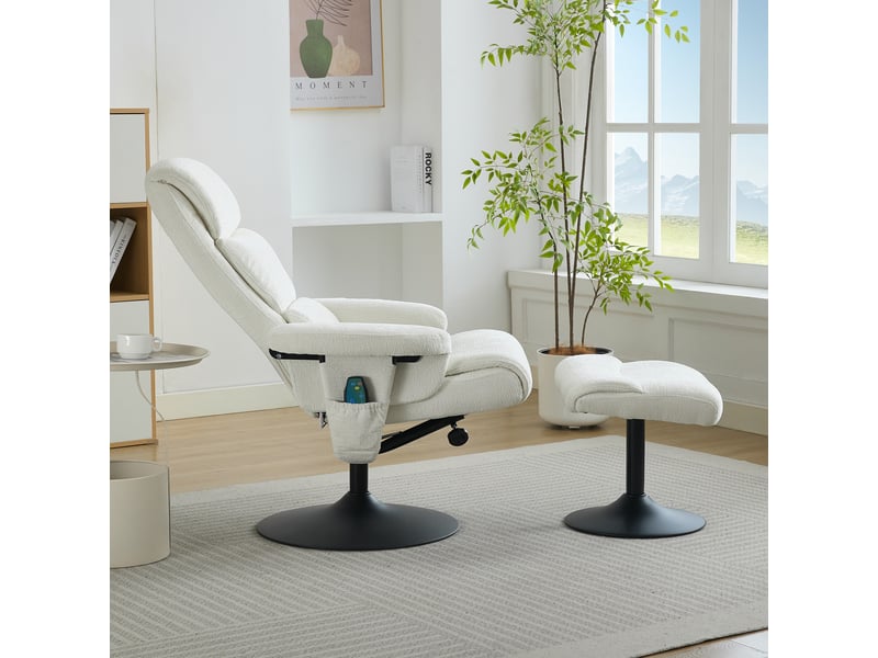  Fauteuil relax électrique tissu blanc avec repose-pieds fauteuil relax blanc - Conforama D