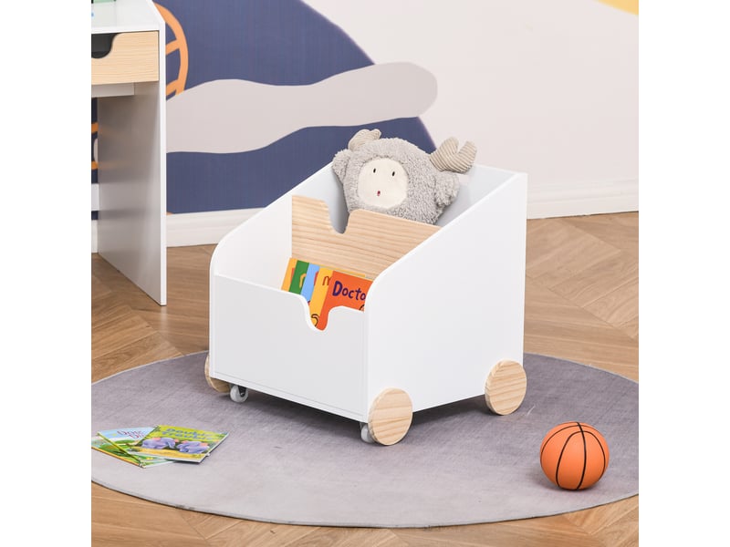  Coffre rangement jouets bois, 2 compartiments, roulettes et poignée. Chambre enfant, 40 x 43 x 43 cm, blancnaturel.  - Conforama C