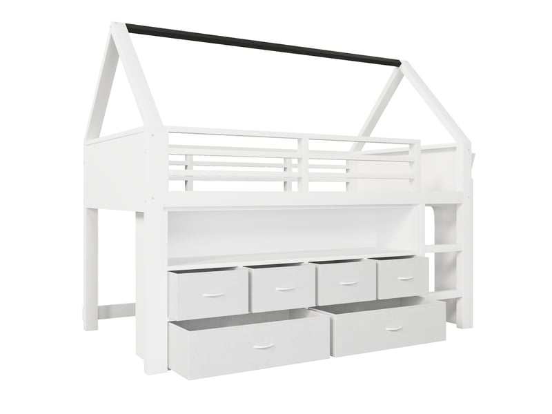 Lit mezzanine enfant avec 6 tiroirs en tissu et guirlande led, blanc – 90 x 200 cm IKSETERA TRADING LTD - Conforama A