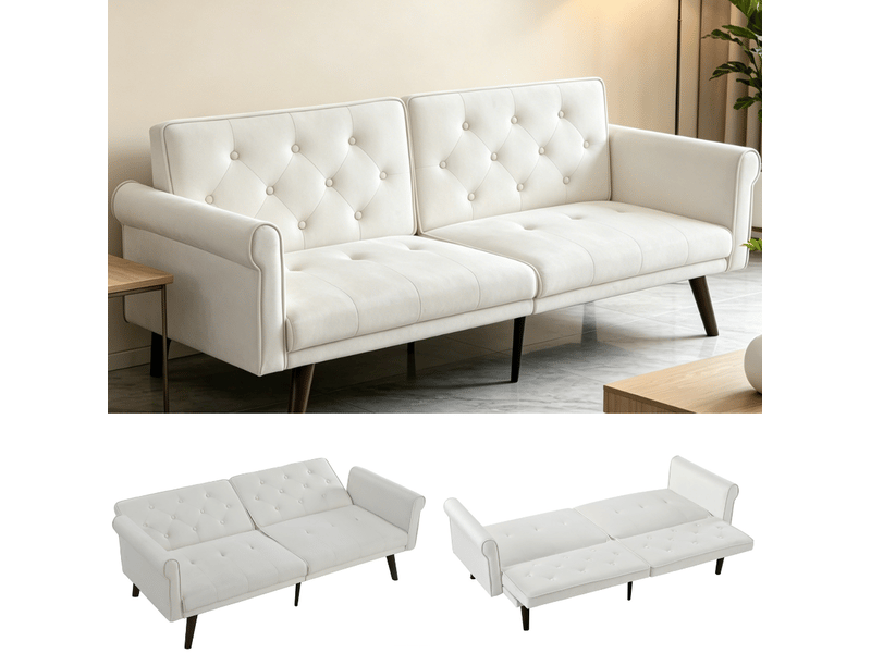  Canapé convertible 2 places 172 x 89 x 70 cm, dossier réglable 5 positions, structure solide, velours, beige  - Conforama D