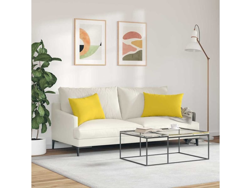  Lot de 2 coussins de canapé, coussins décoratifs tissu jaune clair 60 x 40 cm cf58892  - Conforama D