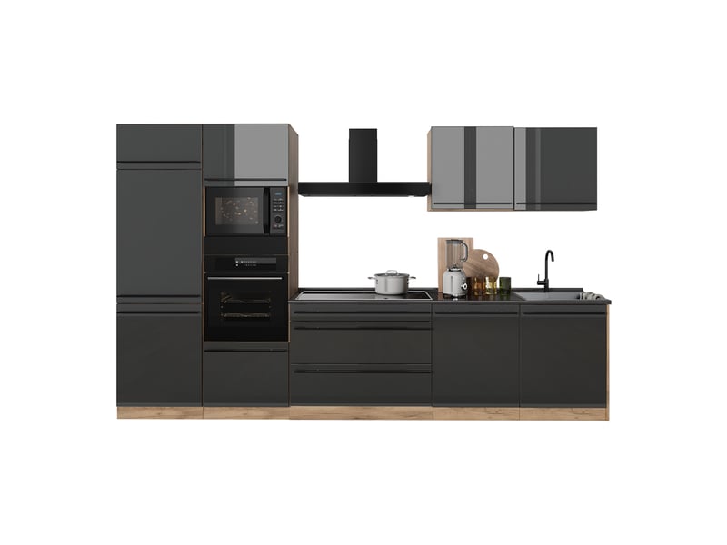 Vicco cuisine, anthracite haute brillancechêne doré, 340cm sans plan de travail - Conforama E
