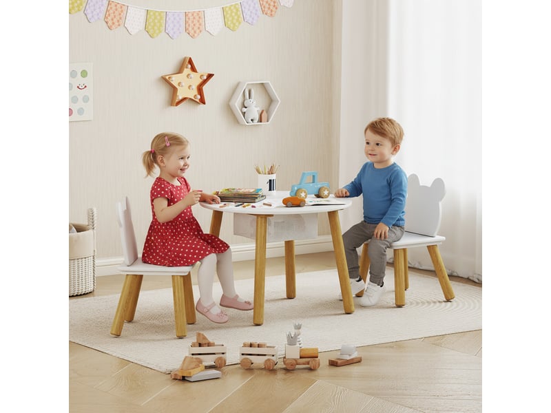  Ensemble 1 table ronde, 2 chaises pour enfant 3 pièces, dossier en forme d'ours, activités, bricolage, 3-6 ans, repas  - Conforama D