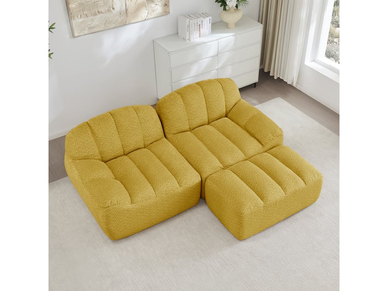  Canapé d’angle coquille 2 places avec pouf jaune – 210 x 165 x 79 cm Fay Lum - Conforama D