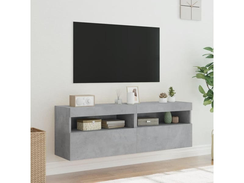 Lot de 2 meuble tv mural avec lumières led gris béton 60x30x40 cm - Conforama E