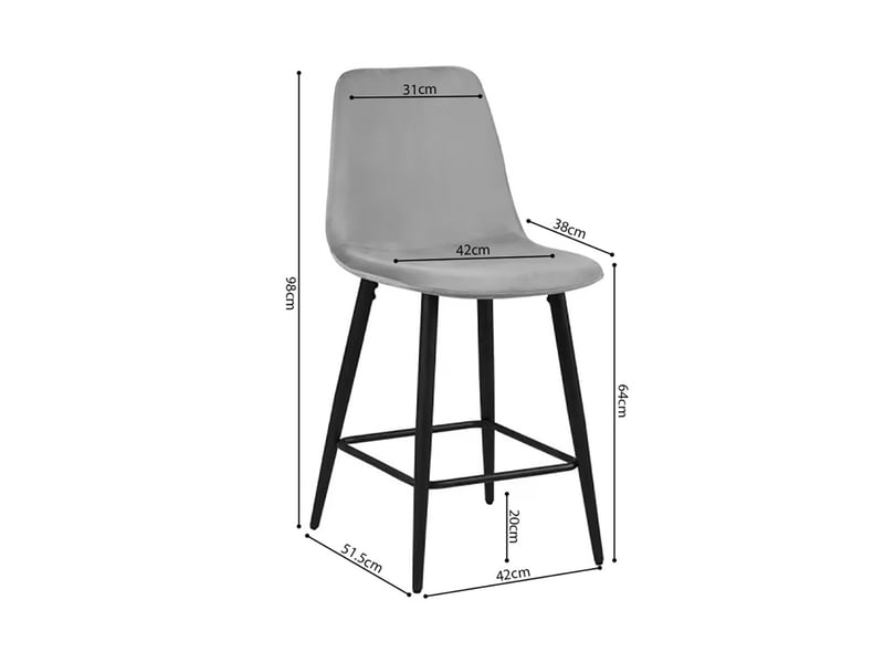  Lot de 4 chaises de bar 42x51,5x98 cm en velours gris clair - poksi  - Conforama C