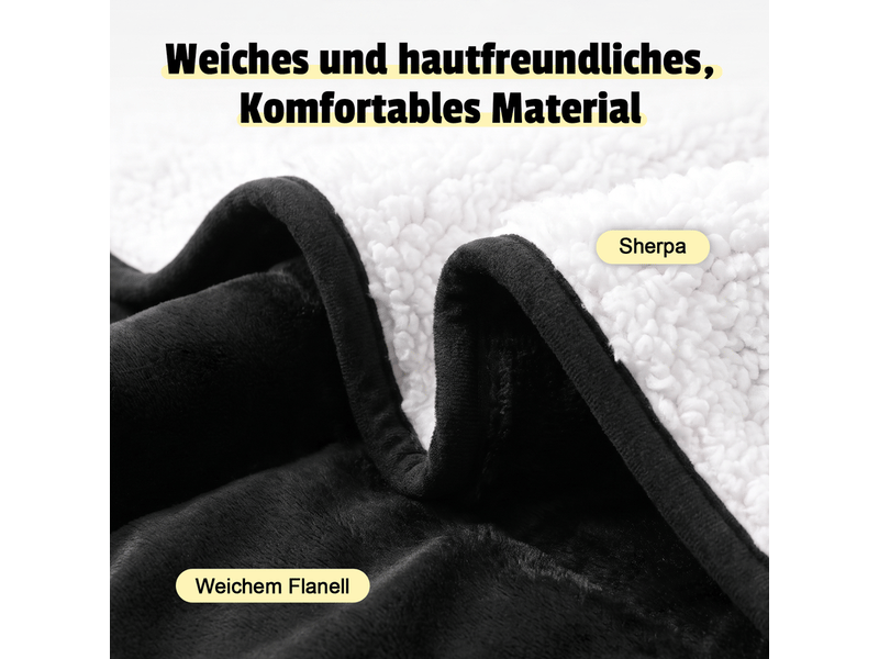  Nettlife couverture chauffante 200x180cm noir, 6 niveaux de chaleur, minuterie 2‑10h arrêt auto, double face flanelle &amp; sherpa, lavable, protection surchauffe  - Conforama D