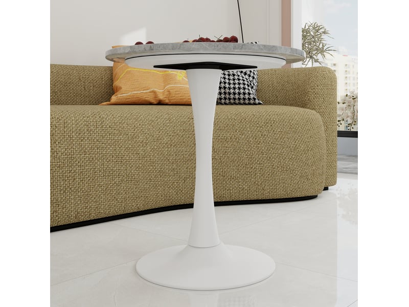  Table basse ronde 70 cm, style moderne, gris clair et coloris blanc, motif de marbre en mdf  - Conforama E